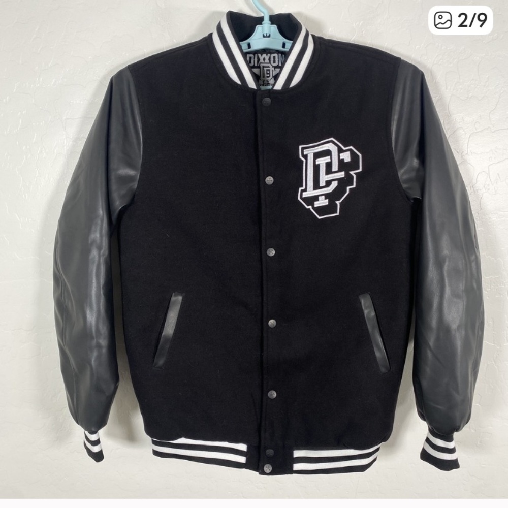 NWOT DIXXON Black and White Varsity Jacket L- brand new